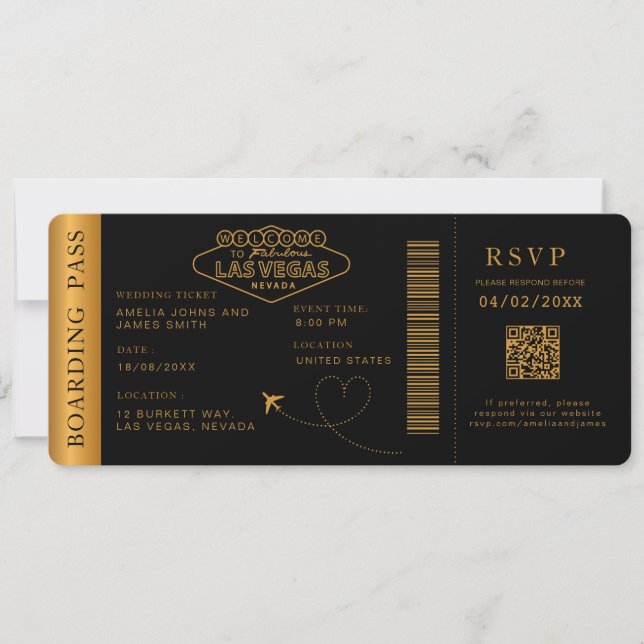 Black las vegas Boarding Pass Destinationsbröllop Inbjudningar (Framsida)