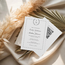 Black Laurel Monogram Wedding Invitation QR Code Inbjudningar
