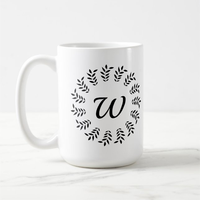 Black laurel wreath monogrammed kaffemugg (Vänster)