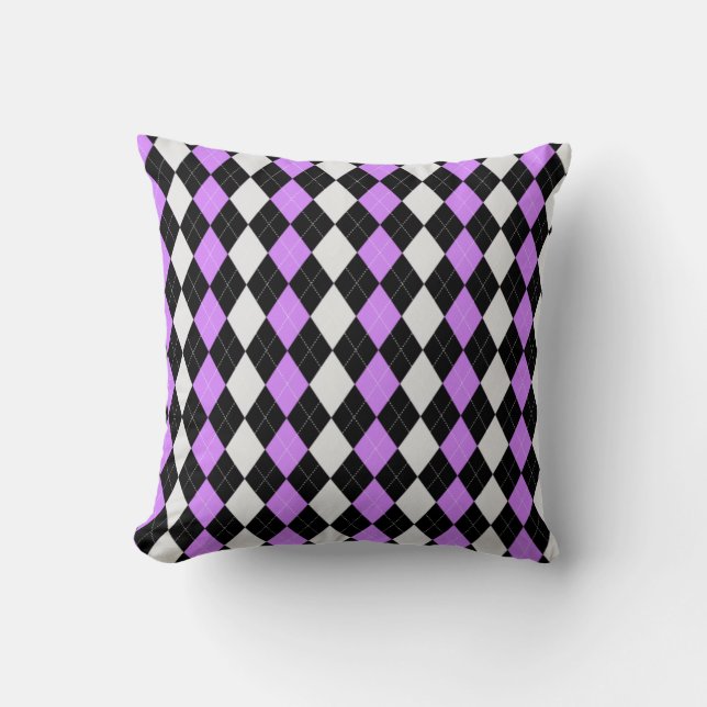 Black & LAVENDER ROSA Diamonds ARGYLE Mönster Kudde (Framsida)