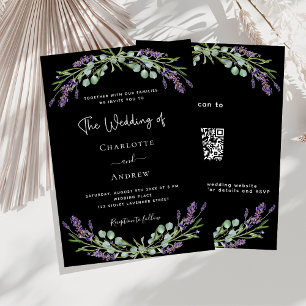 Black lavender violet greenery QR OSA bröllop Inbjudningar