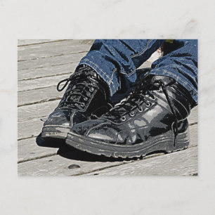 Black Leather Boots and Blue Jean Denim Vykort
