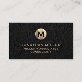 Black Leather Brushed Guld Visitkort