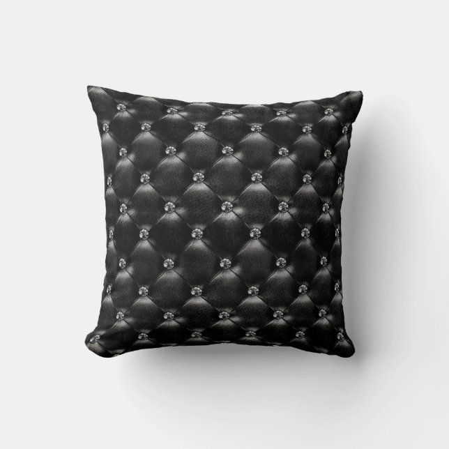 Black Leather Diamonds Glam Glitter Goth Kudde (Framsida)