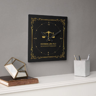 Black Leather Guld Justice Vintage Ram Fyrkantig Klocka