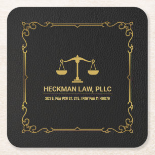 Black Leather Guld Justice  Vintage Ram Underlägg Papper Kvadrat