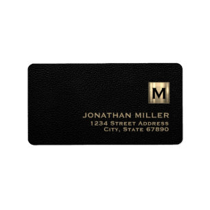 Black Leather Guld Monogram Returadress Adressetikett