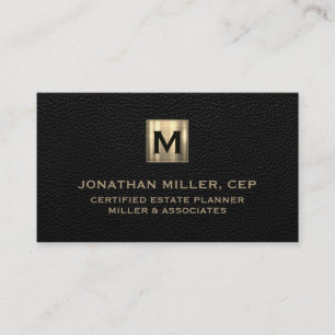 Black Leather Luxury Guld Initial Logotyp Visitkort
