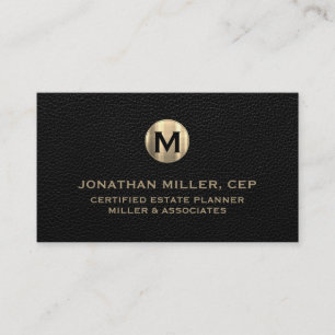 Black Leather Luxury Guld Initial Logotyp Visitkort