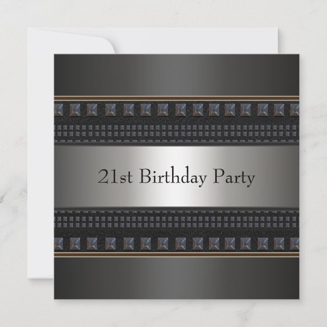 Black Leather Mans 21:a födelsedagen Party Inbjudningar (Framsida)