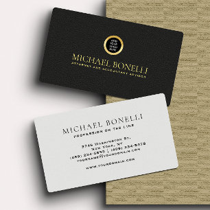 Black Leather Masculine Corporate Round Guld Logot Visitkort
