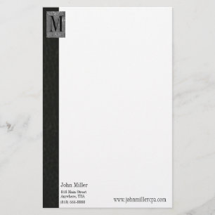 Black Leather Monogram Business Letterhead Brevpapper