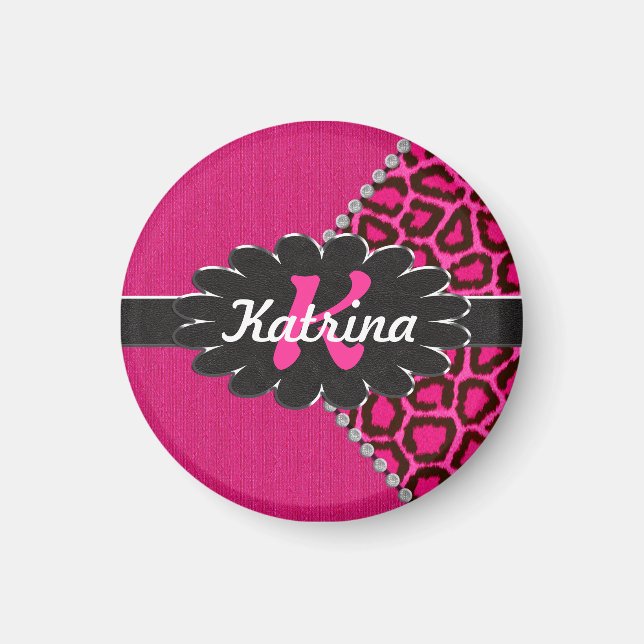 Black Leather Monogram på Rosa Cheetah Magnet (Framsidan)