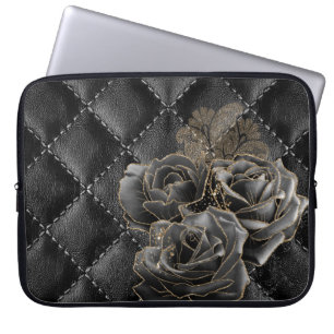 BLACK LEATHER SER MÖNSTER MED BLACK GULD RO LAPTOP FODRAL