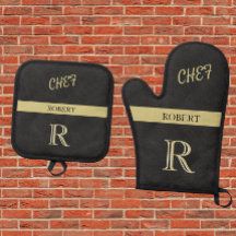 Black Leather Struktur Chef Monogram Namn