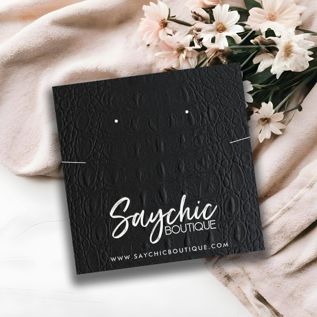 BLACK LEATHER STRUKTUR NECKLACE ERING VISNING FYRKANTIGT VISITKORT (Skapare uppladdad)