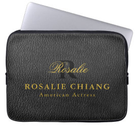Black Leather Texture Custom Laptop Sleeve Design