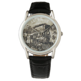 Black Leather Watch för ångbeskyddare Tåg-Krona Armbandsur