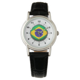 Black Leather Watch för Flagga i Brasilien Armbandsur
