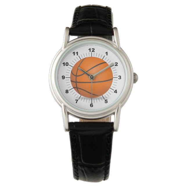 Black Leather Watch för kvinnlig basketboll Armbandsur (Framsida)