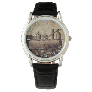 Black Leather Watch för skydd av tåg-Krona Armbandsur