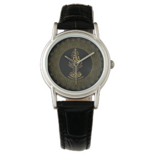 Black Leather Watch (klassiskt svart läder) med ay Armbandsur