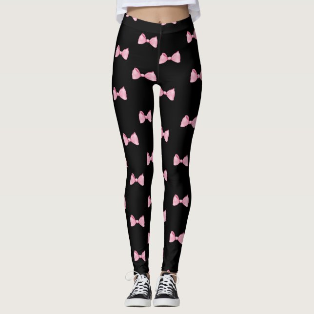Black Leggings med Rosa Bows (Framsida)
