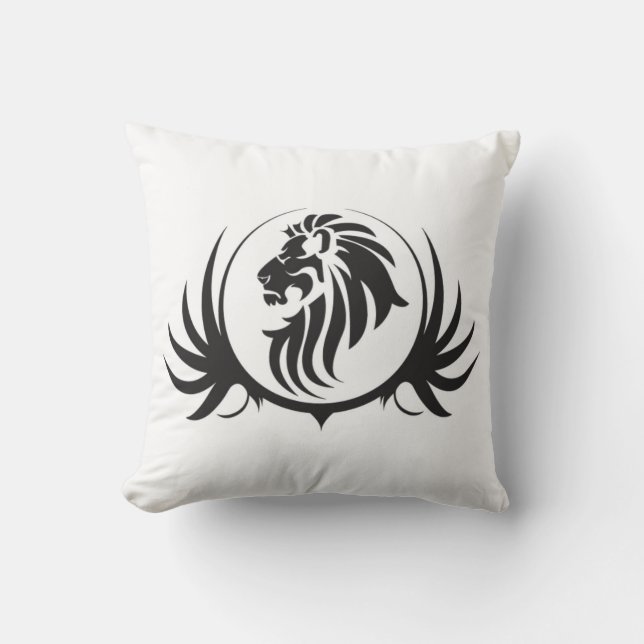 Black Lejon Head på White Cushion Kudde (Framsida)