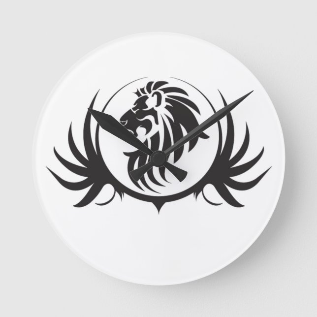 Black Lejon Head Rund Klocka (Framsida)