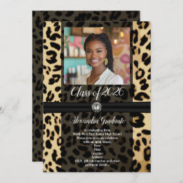 Black Leopard Animal Print Photo 2019 Studenten Inbjudningar