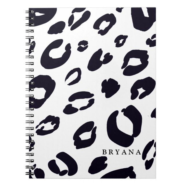 Black Leopard Cheetah Print (ANY FÄRG) - bärbar da Anteckningsbok Med Spiral (Framsidan)