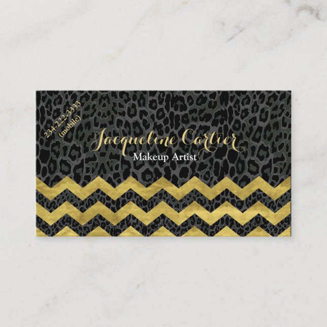Black Leopard Chevron Cosmetolog Visitkort (Framsida)