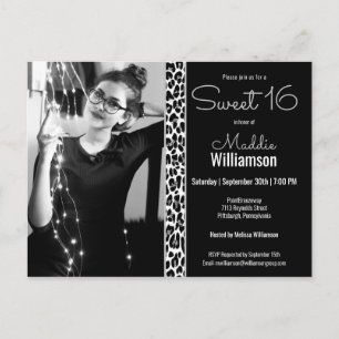 Black Leopard Glitter Photo Sweet 16:e inbjudan