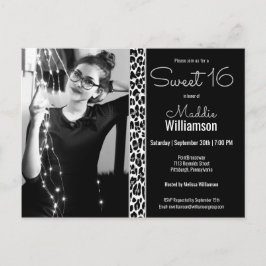 Black Leopard Glitter Photo Sweet 16:e inbjudan