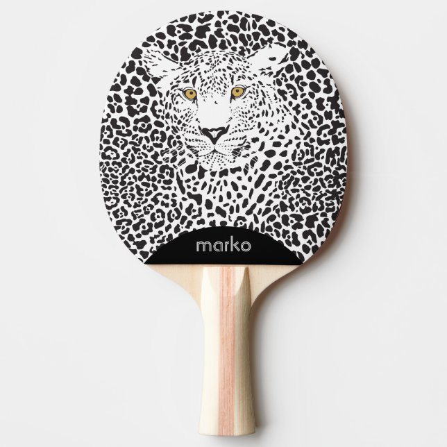 Black Leopard Head Illustration Pingisracket (Framsidan)