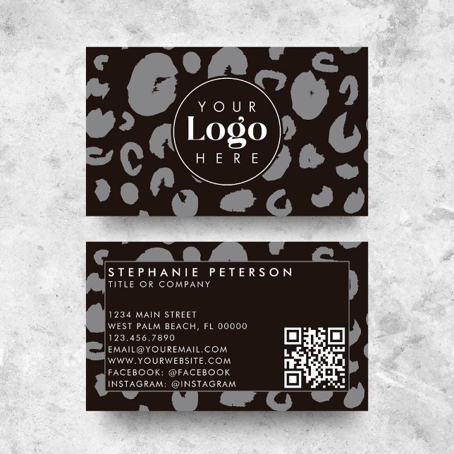 Black Leopard Print Anpassningsbar Company Logotyp Visitkort (Skapare uppladdad)
