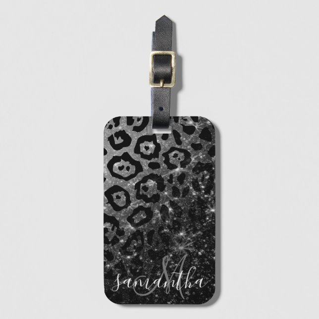 Black Leopard Print och Glitter Bagagebricka (Framsida vertikal)