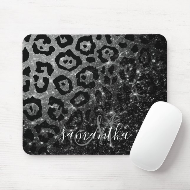 Black Leopard Print och Glitter Musmatta (Med mus)