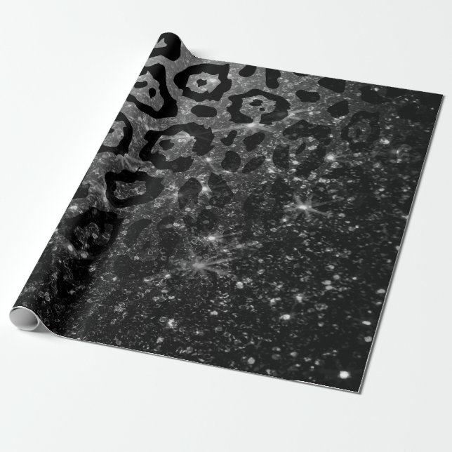 Black Leopard Print och Glitter Presentpapper (Utrullad)