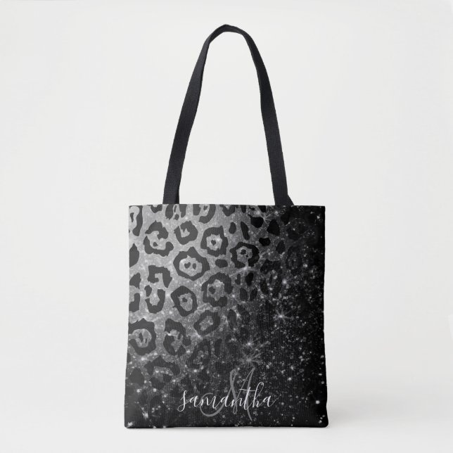 Black Leopard Print och Glitter Tygkasse (Framsida)
