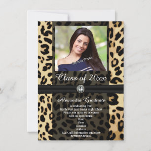 Black Leopard Ribbon Photo Studenten Inbjudningar