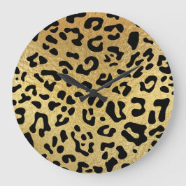 Black Leopard Spots och Shiny Faux Gold Foil Stor Klocka