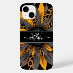 Black Leopard Spots Solros Namn Monogram