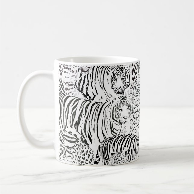 Black Leopard Tiger Animals Mönster Kaffemugg (Vänster)