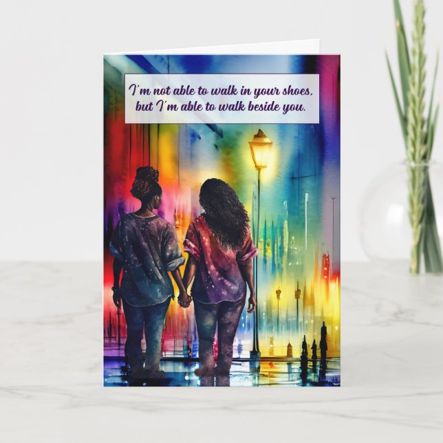 Black Lesbisk par Walk bredvid You Gay Rainbow Kort (Framsida)