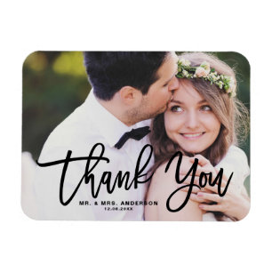 Black Lettering Modern Photo Bröllop Tack Magnet
