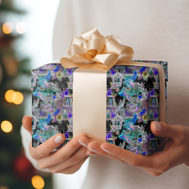 Black Light Neon Glow jul Kväll Mönster Presentpapper (Skapare uppladdad)