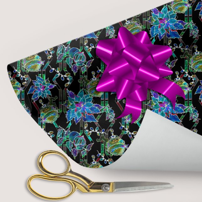 Black Light Neon Glow Julafton Poinsettia Ornament Presentpapper (Skapare uppladdad)
