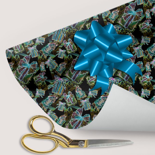 Black Light Neon Glow Julafton Presenter och hus Presentpapper (Skapare uppladdad)