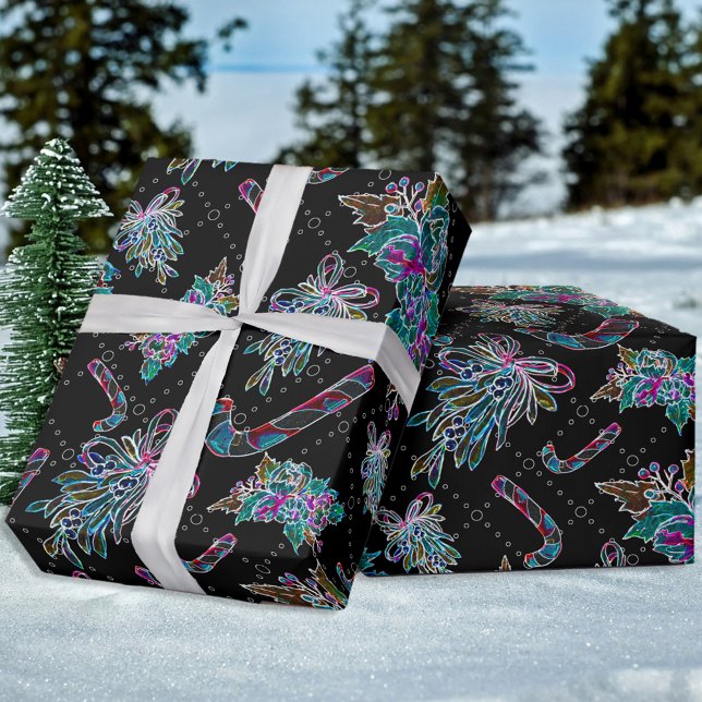 Black Light Neon jul Candy cane Mönster Presentpapper (Skapare uppladdad)